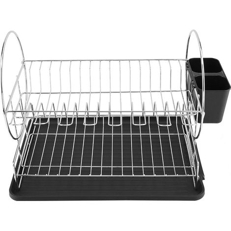 Scolapiatti a 2 Livelli – Acciaio Cromato Resistente con Vascola Raccolta Gocce – Design Elegante e Salvaspazio – Ideale per Cucina Domestica e Professionale (1/5)