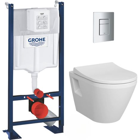 Grohe Pack WC Bâti Autoportant Rapid SL + WC sans bride Integra + Abattant softclose + Plaque chrome (ProjectIntegraRimless2-1) (1/5)