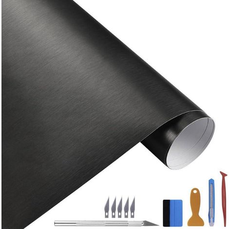 Autofolie Schwarz Satin Metallic Gebürstet 30x300cm Blasenfrei (1/5)
