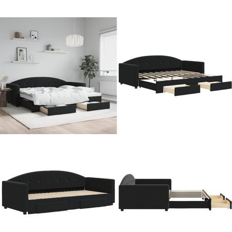 Lit de jour avec gigogne et tiroirs noir 90x190 cm velours - Canapé-lit - Lit gigogne (1/5)