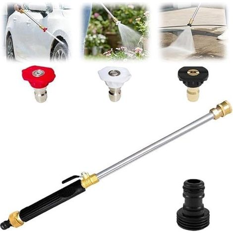 Power Jetes Hochdruck-Spritzpistole mit 3 Düsen für Gartenschläuche – Für Autowäsche, Terrassenreinigung, Außenreinigung, Gehwege und Böden – Schwarz (1/5)