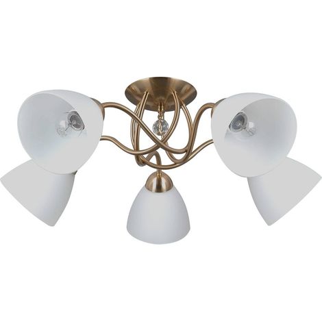 Plafoniera classica Lugano oro/bianco 5xE27 40W con cristallo