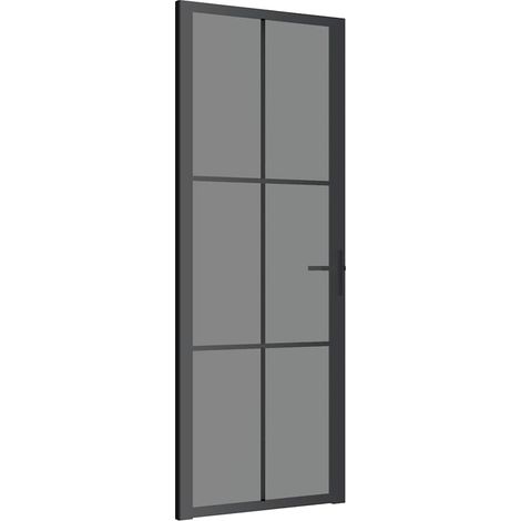 vidaXL Puerta interior vidrio EGS y aluminio negro 76x201,5 cm (1/2)