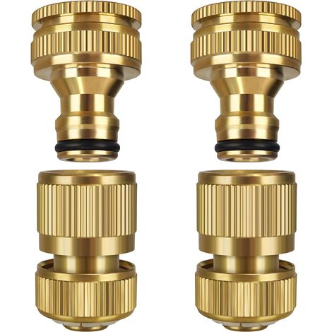 Lot de 4 connecteurs de tuyau d'arrosage en laiton massif, connecteur de robinet 2 en 1, raccords de 1,27 cm et 1,9 cm, adaptateur de robinet (1/5)