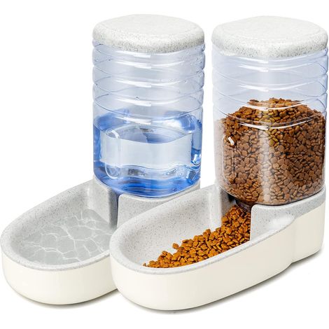 Distributeur Croquettes Chat Automatique et Distributeur Eau Chat Automatique Ensemble 2 en 1 Mangeoirs et Abreuvoirs pour Chats et Chiens Capacité 3.8L (1/5)