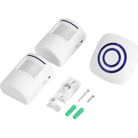 Sonnette électrique sans fil avec détecteur de mouvement, 36 mélodies, alarme de sécurité avec émetteur et récepteur, pour maison, bureau, hôtel, magasin (2+1 EU) (1/2)