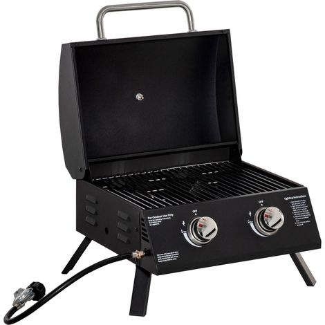 Barbecue à gaz pliable avec couvercle, thermomètre et deux brûleurs en acier dimensions : 55 x 46,5 x 41 cm noir. (1/5)