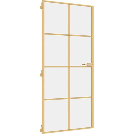 Porte intérieure,Porte d'entrée mince doré 93x201,5 cm verre trempé aluminium CFW88378 (1/5)
