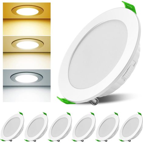 Spot LED Encastrable Dimmable 7 W, lot de 6, spots de plafond, ouverture de montage Ø 85-100 mm, IP44, spots LED ultraplats pour salle de bains et salon (1/5)