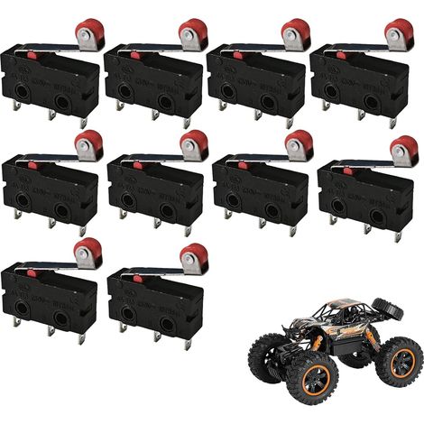 Micro Interrupteur Fin de Course - Lot de 10 - Plastique et Métal - Levier à Rouleau 250V 5A - Pour Électroménager et Industrie - 1NO 1NC (1/5)