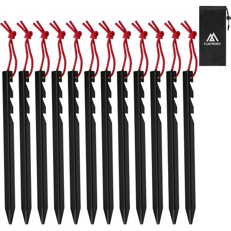 Set of 12 Tent Stakes, 18cm Aluminum Alloy Ground Anchors, Anchor Stakes with J-Hooks, Portable, with Hooks, for Garden, Camping, Fishing and Tents (1/5)