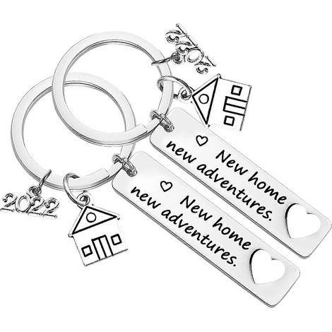 Lot de 2 porte-clés « Nouvelle maison, nouvelles aventures » - Cadeau de pendaison de crémaillère pour un nouveau propriétaire (1/4)