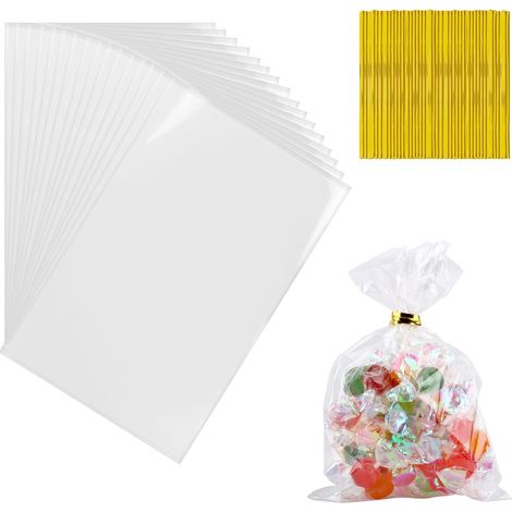 Lot de 200 sachets transparents, 10 x 15 cm, sachets en cellophane transparents pour bonbons, sachets pour bonbons d'anniversaire, sachets OPP pour biscuits, pâtisseries et chocolats (1/5)