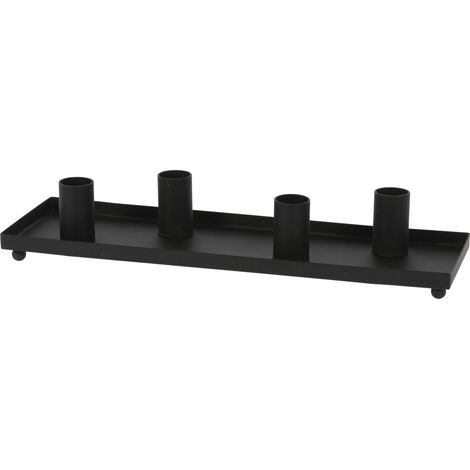 Metall Kerzentablett für Stabkerzen - 30 x 10 cm / schwarz - Kerzenständer mit 4 Haltern - Kerzenhalter für Tafelkerzen