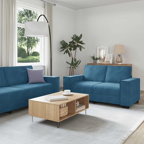 3-tlg. Sofagarnitur mit Kissen Blau Samt vidaXL (1/5)
