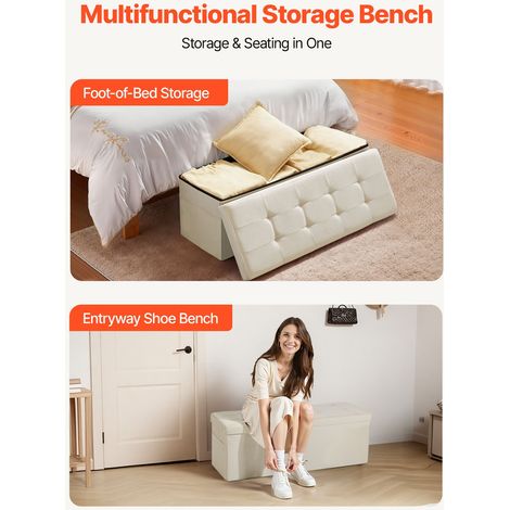 Banc de rangement pliable en lin coffre de rangement rembourré (1/5)
