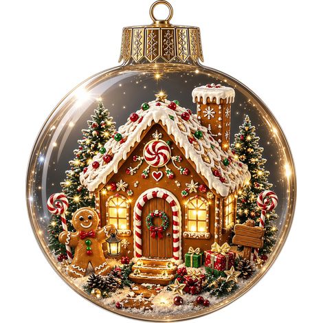 Boule de Noël lumineuse 3D en acrylique et cristal, motif traîneau de rennes et chalet arctique, à suspendre pour la décoration de fenêtre. (1/5)