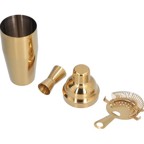 750-ml-Cocktailshaker aus goldfarbenem Edelstahl mit Messbecher und Eissieb, professionelles Shaker-Set für Cocktails und Mixologie (1/5)