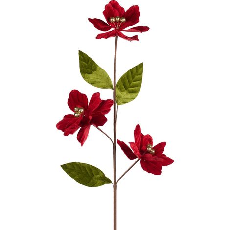 Fiore decorativo color rosso per decorazioni e composizioni, con 3 fiori, da h 72 cm