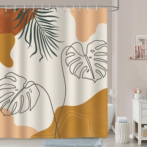 Rideau de Douche Feuille Tropicale Bohème Minimaliste 180 x 180 cm Rideau de Bain Tissu Polyester Anti Moisissure Imperméable Lavable Rideau Salle de Bain avec 12 Crochets pour Baignoire，