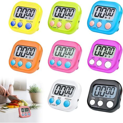 Pack of 8 Digital Magnetic Egg Timer, Digital Mini Timer with Foldable Stand, Small Kitchen Timer Magnetic, Kitchen Alarm Clock, Digital Stopwatch for Cooking, Office, Classroom, Sports (1/5)