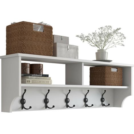 Garderobenhaken Egay, 5 Haken, Wandmontage, 37 cm hoch, Weiß