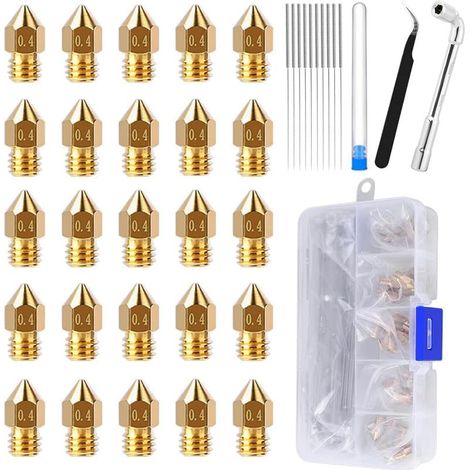25 pezzi di ugelli MK8 in ottone da 0,4 mm compatibili con Ender 3/Ender 5/CR-10, kit di sostituzione hotend per stampante 3D