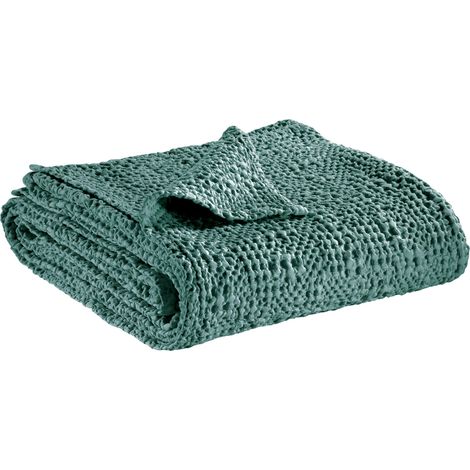 VIVARAISE - Jeté de lit Tana en coton 100% - Vert de gris - 180 x 260 cm