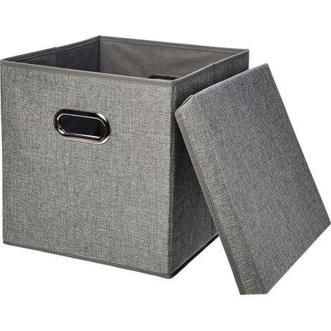 Cubes de rangement pliables en toile de jute - Lot de 2, Gris (1/5)