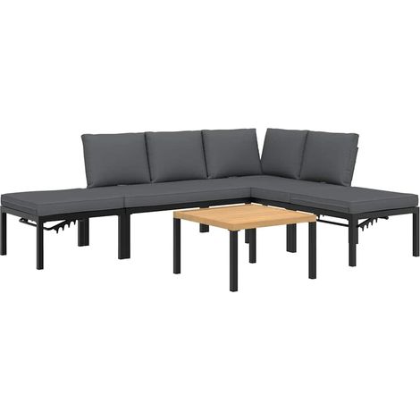 Maison Exclusive - Set Divani da Giardino 5 pz con Cuscini in Alluminio Nero (1/5)