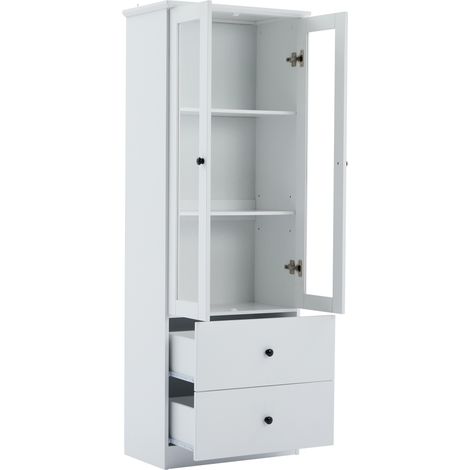 Vetrina LED bianco opaco 165 cm con 2 cassetti, vetro temperato e USB HOMVRA (1/5)