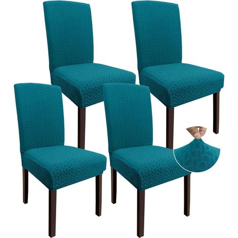 Stuhlhussen für Esszimmer, 4er-Set, Jacquard, dehnbar, waschbar, schwarz-grün (1/5)