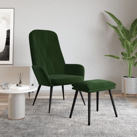 Sillón de relax con taburete terciopelo verde oscuro (1/5)