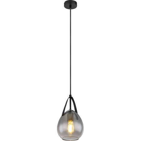 Lampada a sospensione, lampada da sala da pranzo, lampada a sospensione moderna, paralume in effetto vetro fumé, metallo, nero, opaco, 1x attacco E27, DxH 15x120 cm (1/5)