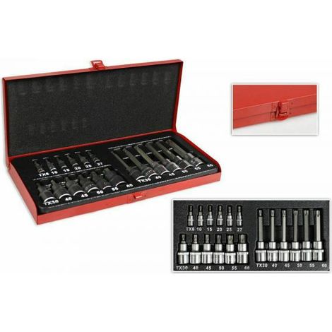 KIT SET INSERTI CHIAVI 18PZ BUSSOLE BUSSOLA CHIAVI TORX 1/4" 1/2" VALIGIA