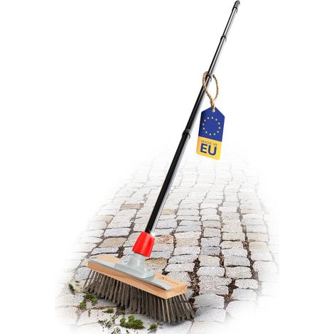 Balai métallique robuste Novaliv avec manche - Balai en acier avec manche en 4 parties, démousse efficacement, brosse métallique, pour pavés et
