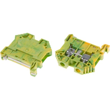 Bloc de jonction de mise à la terre Rail DIN, , raccordement A visser, 22 8 AWG, Vert/Jaune ( Prix pour Paquet de 10 ) (1/2)