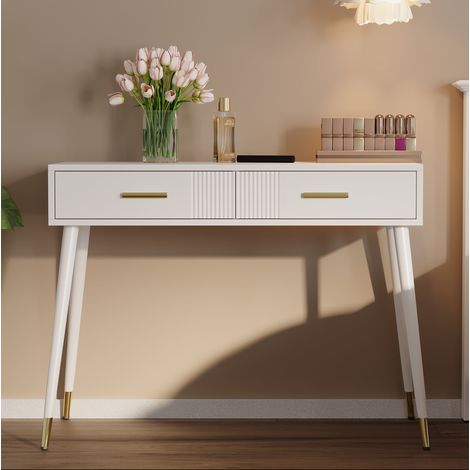 Escritorio con cajones y patas metálicas en blanco nuevo OKMYHOME (1/5)