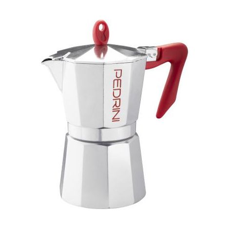 Pedrini Macchina da Caffè Alluminio Lucido 6 Tazze argento rosso (9084-0) (90840) (1/2)