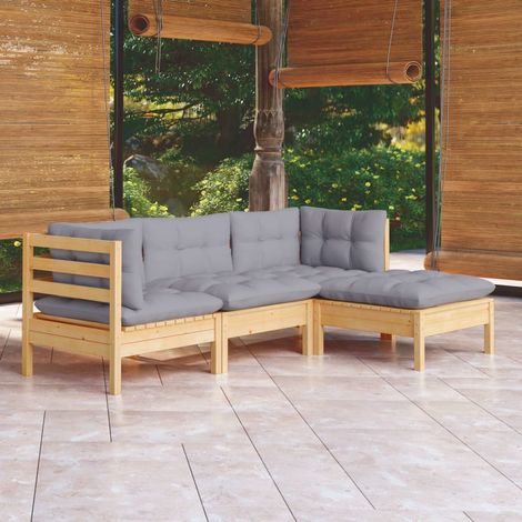 vidaXL 4 Piece Garden Lounge Set with Grey Cushions Pinewood (1/5)