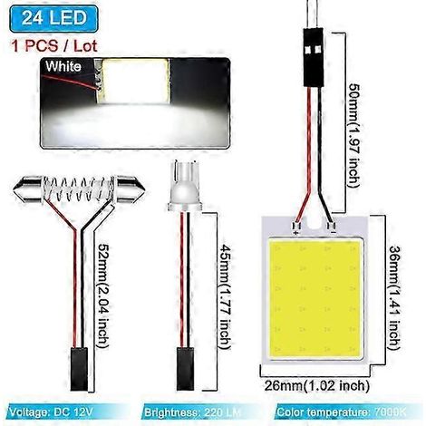 ampoule LED COB C10W C5W pour voiture, culot Festoon 31 mm 36 mm 39 mm 42 mm 5W5 T10 W5W COB LED pour éclairage intérieur de lecture et lampe de plaque d'immatriculation (24 LED) (1/5)