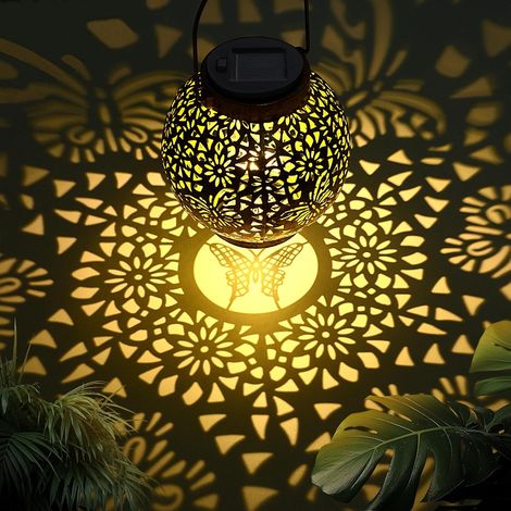Lanterne solaire papillon en métal pour jardin extérieur