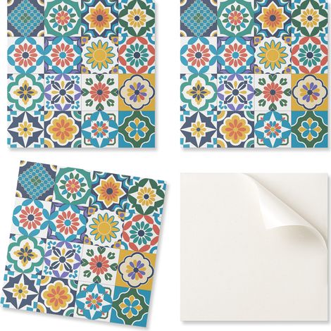 Juego de baldosas de vinilo estampadas con motivos florales y geom茅tricos de 20x20x20 cm.