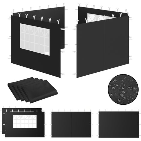 Zelsius Seitenwände für Pavillon 3x3 m, 4-teilig, Schwarz, Gartenzelt Seitenwand mit Fenster, UV30 (1/4)