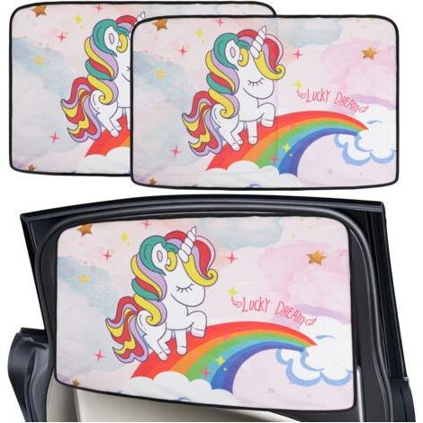 2Pièces Pare-Soleil Voiture Bébé, Licorne Colorée Pare-Soleil pour Voiture, Bloquer Les Rayons UV, Pare Soleil Vitre Laterale Magnetique par Protege Soleil Voiture Arrière Enfants et Animaux (1/5)