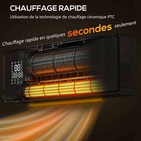 Radiateur mural céramique 2000W Noir 54cm Thermostat Minuterie Télécommande IP23 Chauffage rapide silencieux pour salon (1/5)