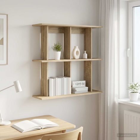 Étagère murale rectangulaire en bois d’ingénierie chêne sonoma 100 x 20 x 75 cm - PANGIVO (1/5)