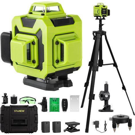 Niveau Laser 360°x 4,Laser Chantier 4D 16 Faisceaux, Autonivelant, Mode Impulsion Extérieur, Télécommande,Fixation Murale, Base Magnétique, Trépied Inclus pour Chantier (1/5)