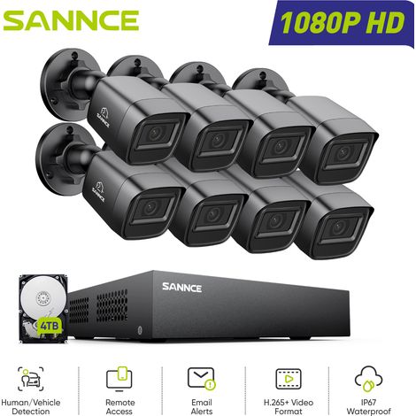 SANNCE Kit de Cámara de Vigilancia 1080P Exterior,DVR CCTV 5 en 1y 8 Cámaras Detección Movimiento Visión Nocturna Sistema de Seguridad,4TB (1/5)