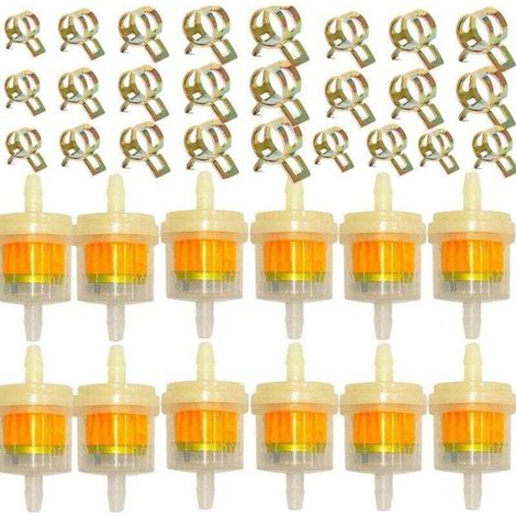 12 Pièces Filtre à Essence, Moto Carburant Filtre, Avec 25 Pièces Avec Clips de Tuyau, Accessoires Filtration en Ligne Universelle, pour Scooters de Moto, Tondeuses à Gazon pour Moteur De (1/4)